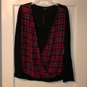 NWT Red & Black Plaid Wrap Top